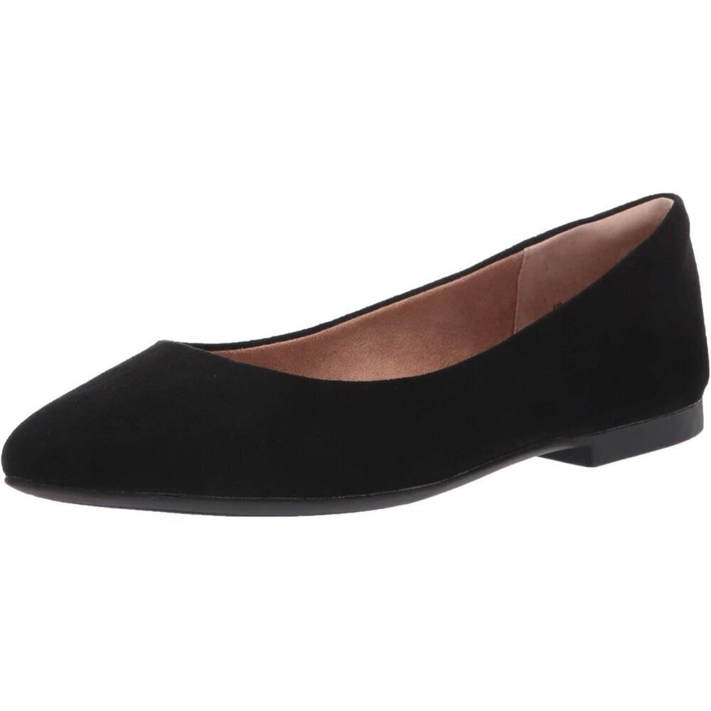 Women's Black Low Top Pointed Toe Ballet Flat Leather Comfort Shoes